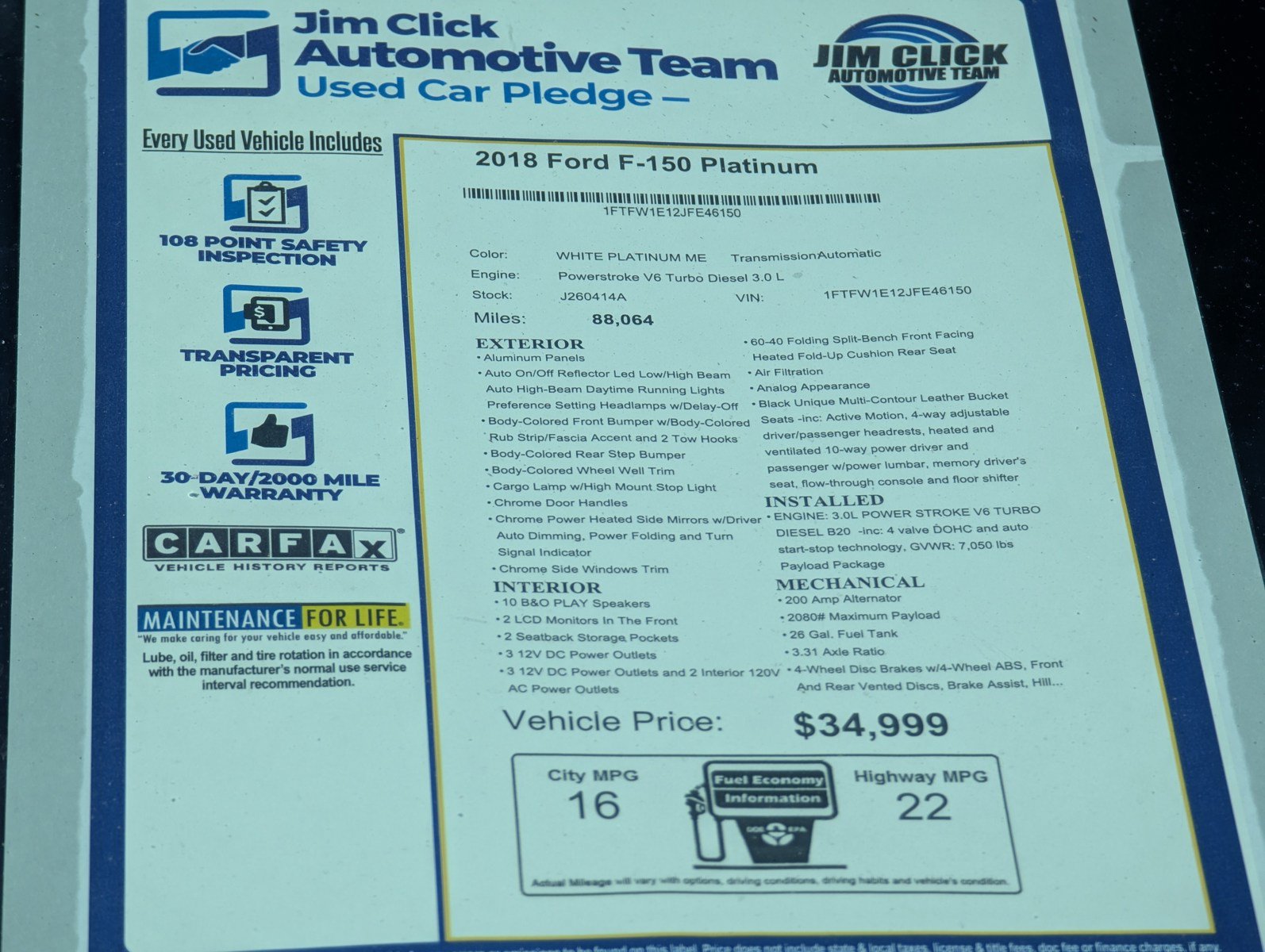 Used 2018 Ford F150 Platinum w/ Equipment Group 701A Luxury AWD/4WD image 16