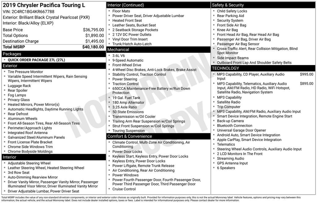 Used 2019 Chrysler Pacifica Touring-L FWD image 39