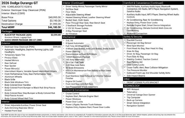 New 2026 Dodge Durango GT w/ Blacktop Package AWD/4WD image 37