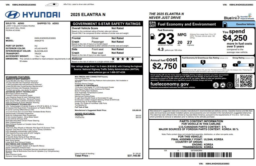 Used 2025 Hyundai Elantra N FWD image 3