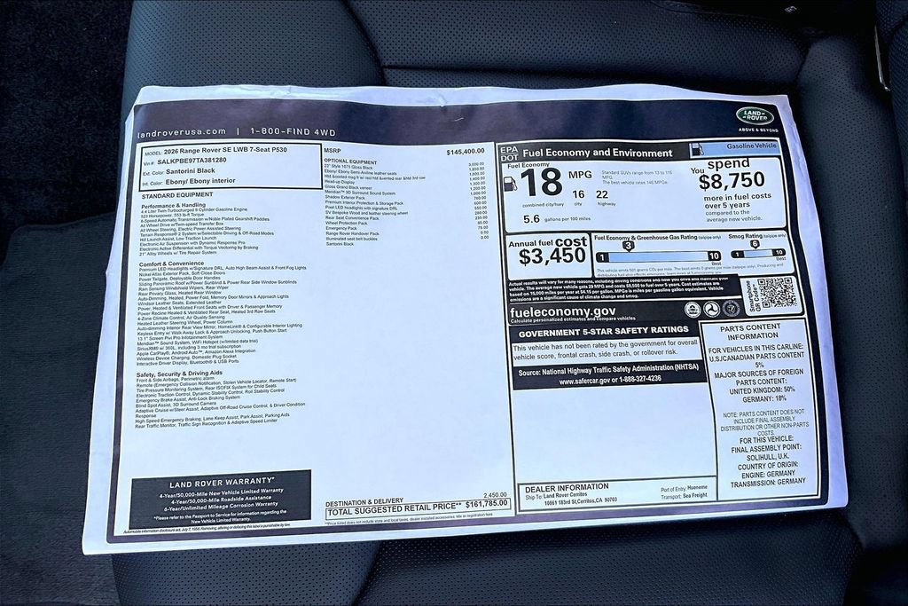 New 2026 Land Rover Range Rover Long Wheelbase SE AWD/4WD image 14