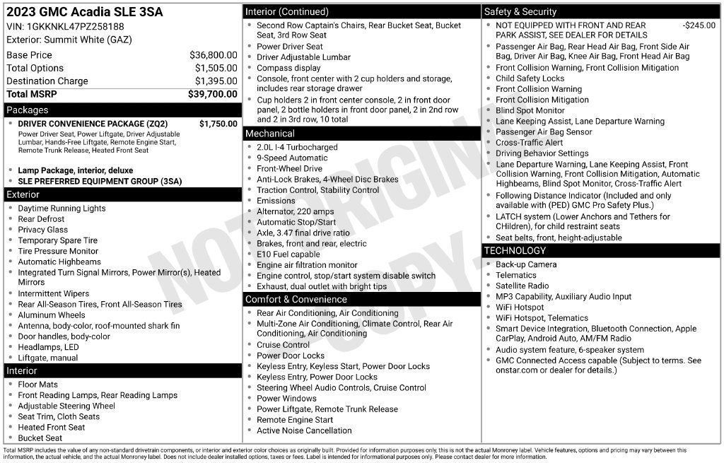 Certified 2023 GMC Acadia SLE w/ Driver Convenience Package FWD image 3