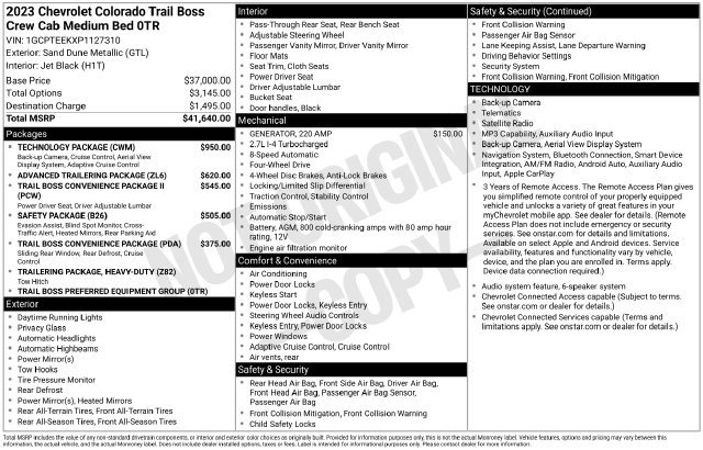 Used 2023 Chevrolet Colorado Trail Boss w/ Technology Package AWD/4WD image 39