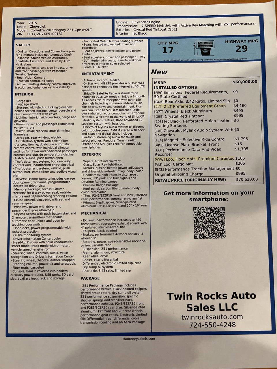 Used 2015 Chevrolet Corvette Stingray Coupe w/ 2LT Preferred Equipment Group image 28