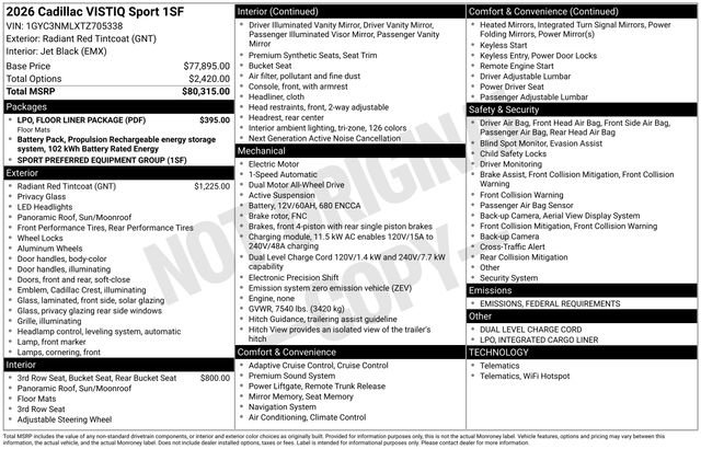 New 2026 Cadillac Vistiq Sport w/ LPO, Floor Liner Package image 9