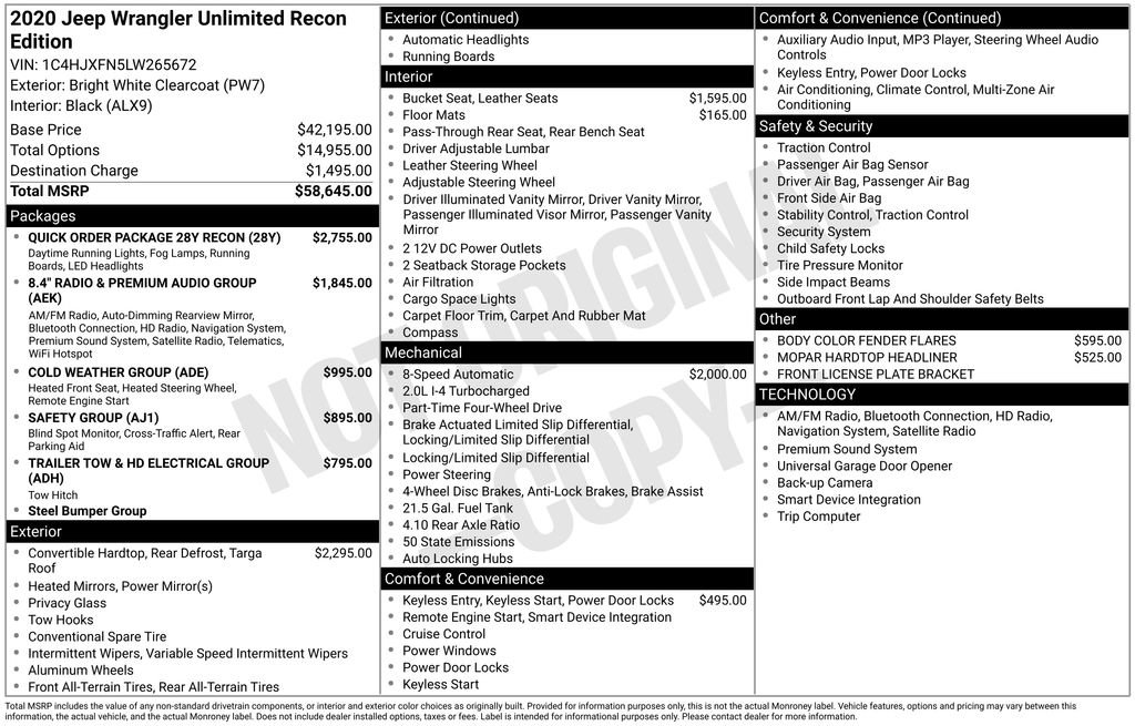 Used 2020 Jeep Wrangler Unlimited Rubicon w/ Quick Order Package 28Y Recon image 41