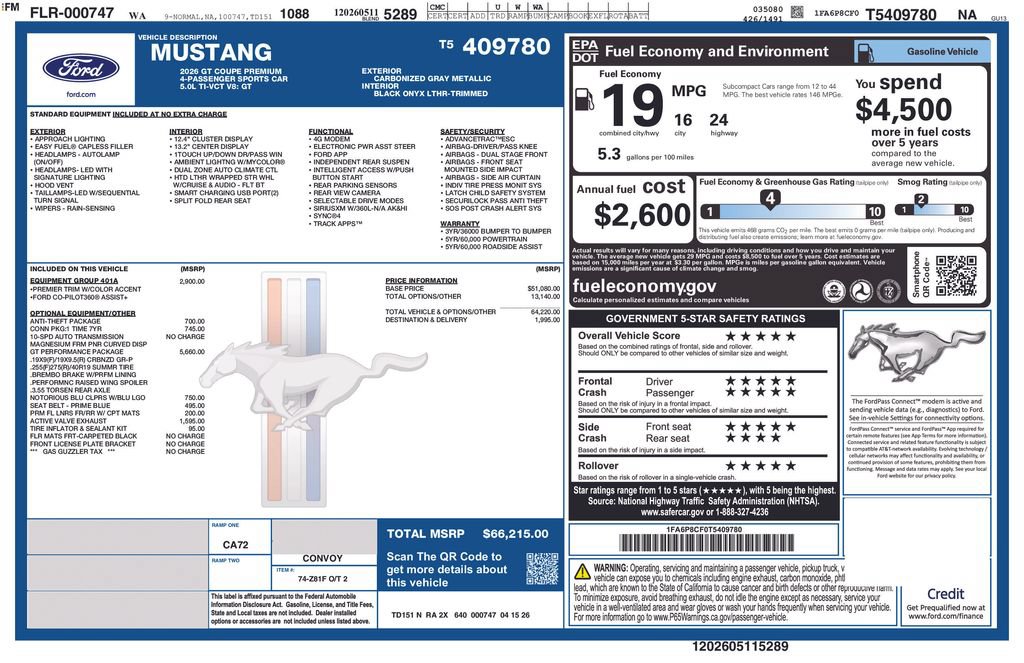 New 2026 Ford Mustang GT Premium w/ GT Performance Package RWD image 38
