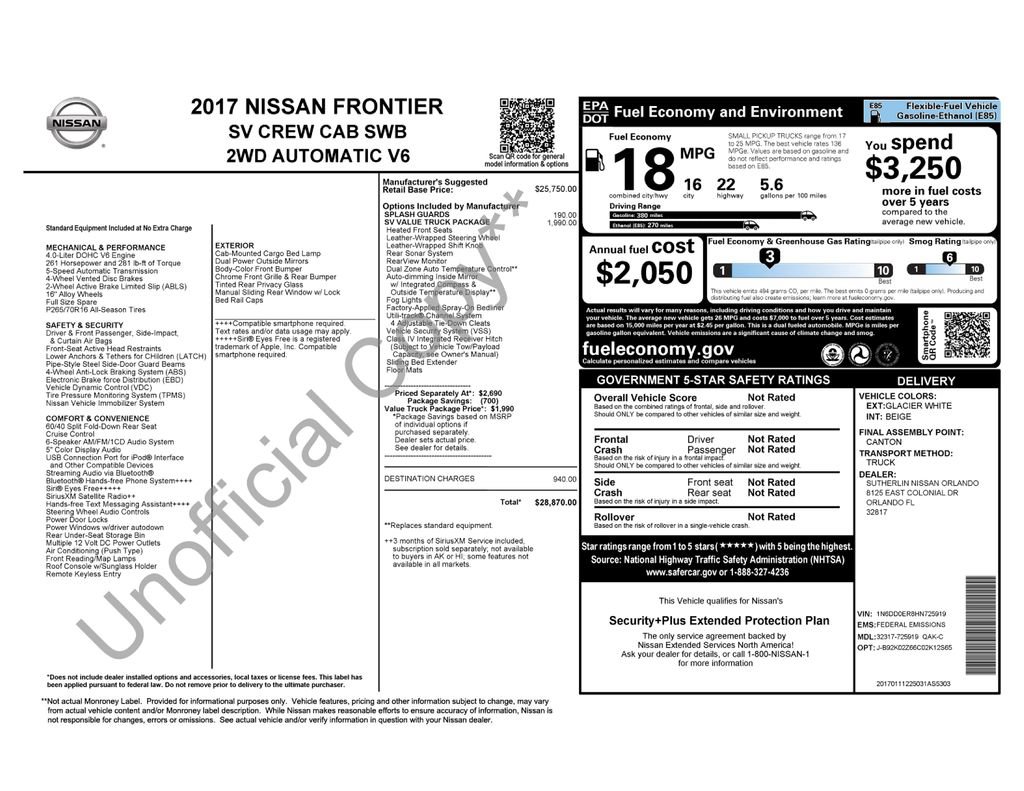 Used 2017 Nissan Frontier SV w/ SV Value Truck Package RWD image 15