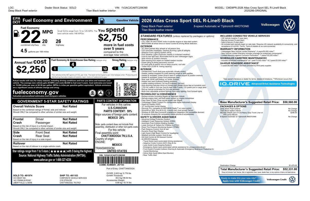 Certified 2026 Volkswagen Atlas Cross Sport SEL R-Line AWD/4WD image 47