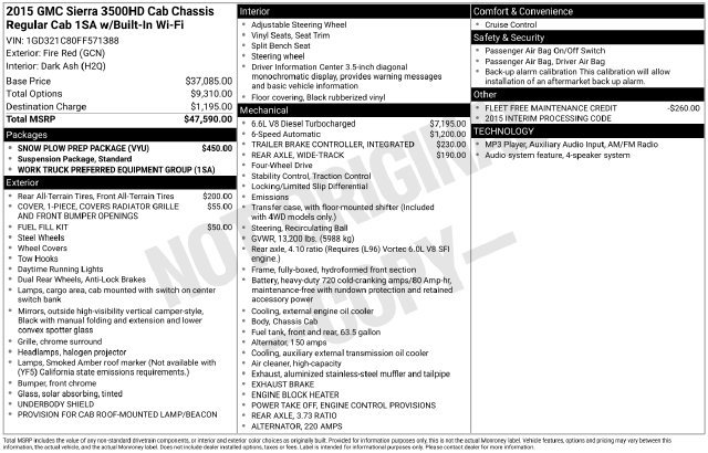 Used 2015 GMC Sierra 3500 4x4 Regular Cab w/ Snow Plow Prep Package image 2
