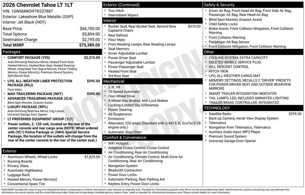 New 2026 Chevrolet Tahoe LT w/ Comfort Package image 11