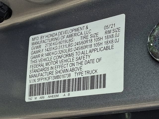 Certified 2021 Honda Ridgeline Sport image 23