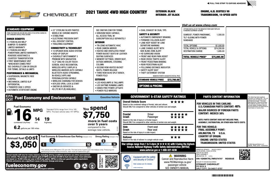 Used 2021 Chevrolet Tahoe High Country image 2