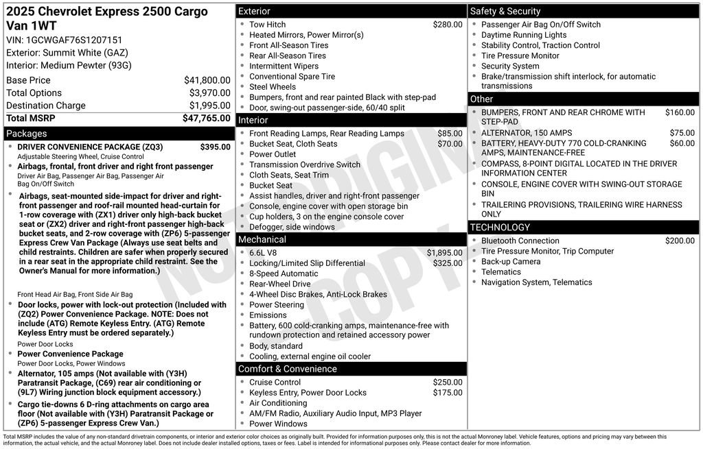 New 2025 Chevrolet Express 2500 w/ Driver Convenience Package RWD image 8