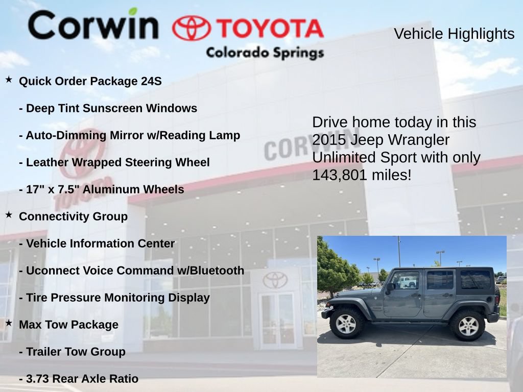 Used 2015 Jeep Wrangler Unlimited Sport w/ Quick Order Package 24S AWD/4WD image 7