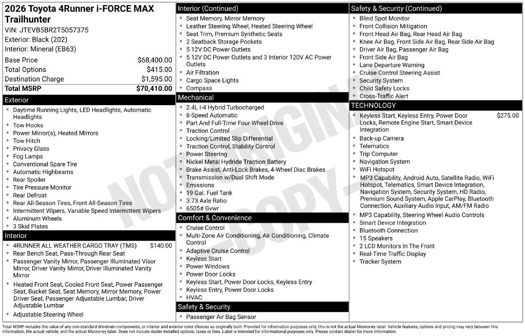 New 2026 Toyota 4Runner Trailhunter AWD/4WD image 35