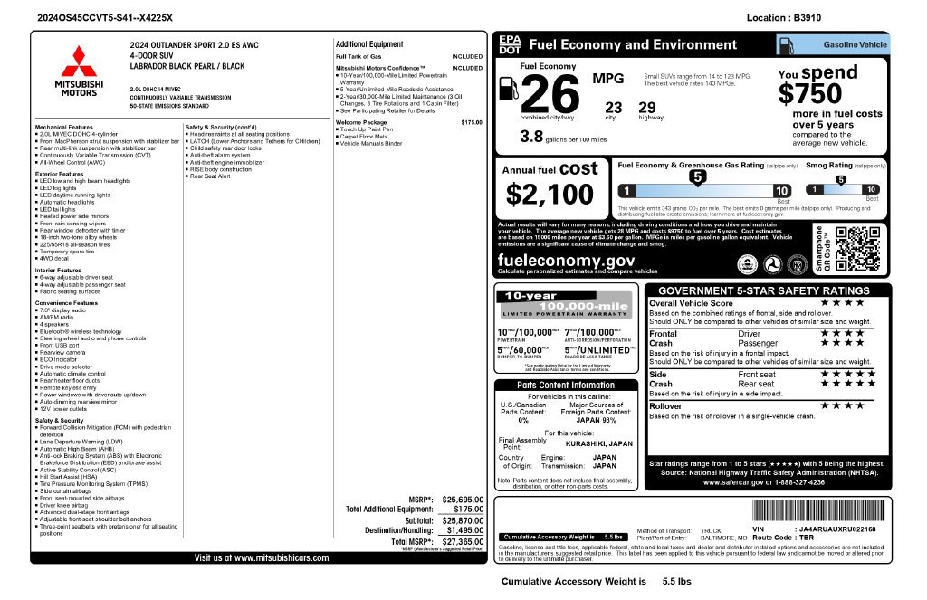 Used 2024 Mitsubishi Outlander Sport ES AWD/4WD image 8