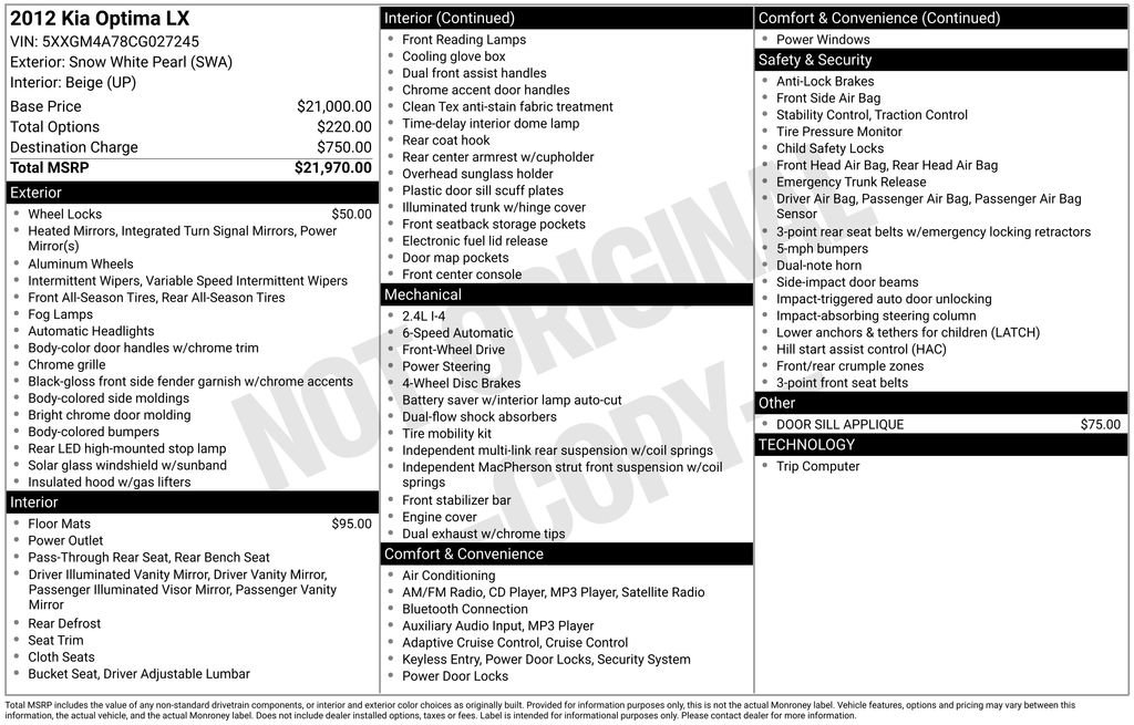 Used 2012 Kia Optima LX