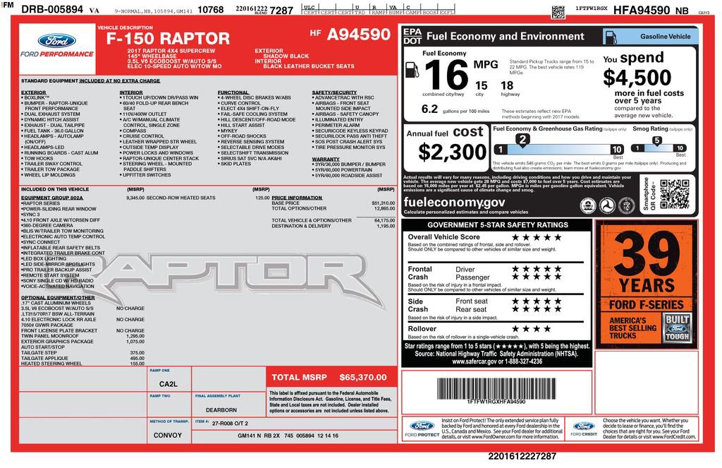 Used 2017 Ford F150 Raptor w/ Equipment Group 802A Luxury image 6