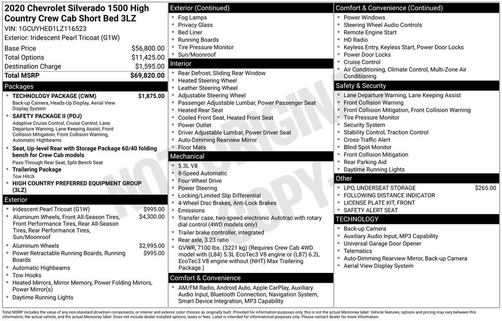 Used 2020 Chevrolet Silverado 1500 High Country w/ Technology Package AWD/4WD image 9