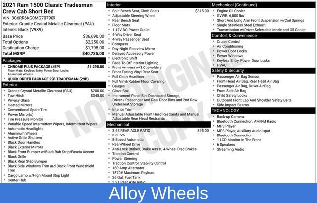 Used 2021 RAM 1500 Tradesman w/ Chrome Plus Package RWD image 3