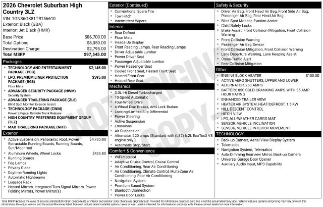 Used 2026 Chevrolet Suburban High Country AWD/4WD image 25