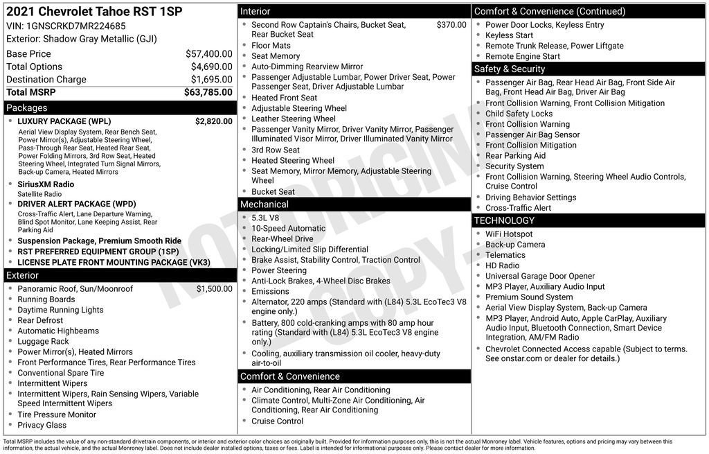 Used 2021 Chevrolet Tahoe RST w/ Luxury Package RWD image 48