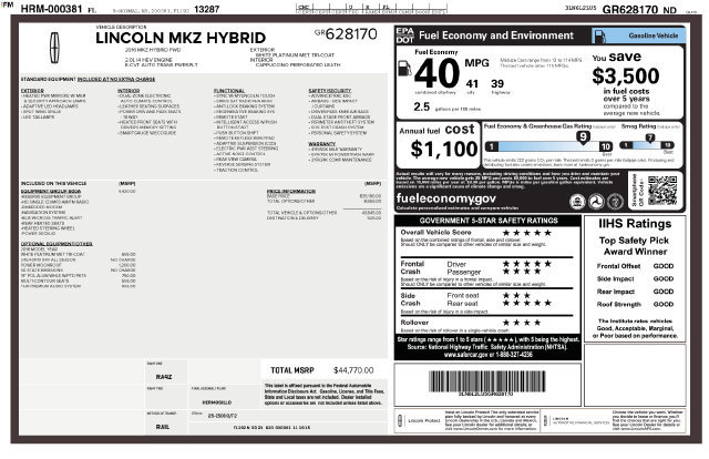 Used 2016 Lincoln MKZ Hybrid w/ Equipment Group 600A Reserve FWD 360° Tour