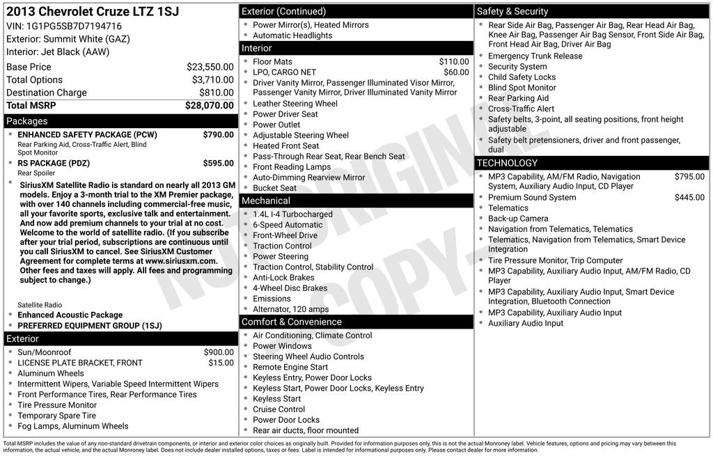 Used 2013 Chevrolet Cruze LTZ w/ Enhanced Safety Package FWD image 24