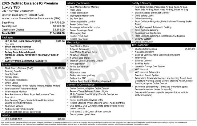 Certified 2026 Cadillac Escalade IQ Luxury 2 w/ LPO, Floor Liner Package AWD/4WD image 35