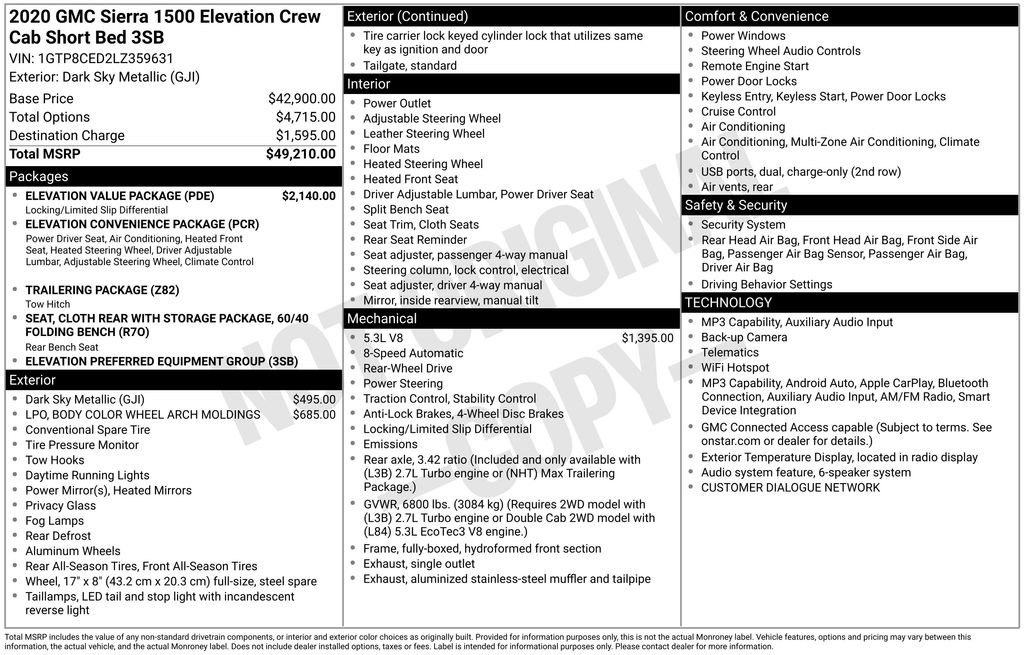 Used 2020 GMC Sierra 1500 Elevation w/ Elevation Value Package RWD image 8