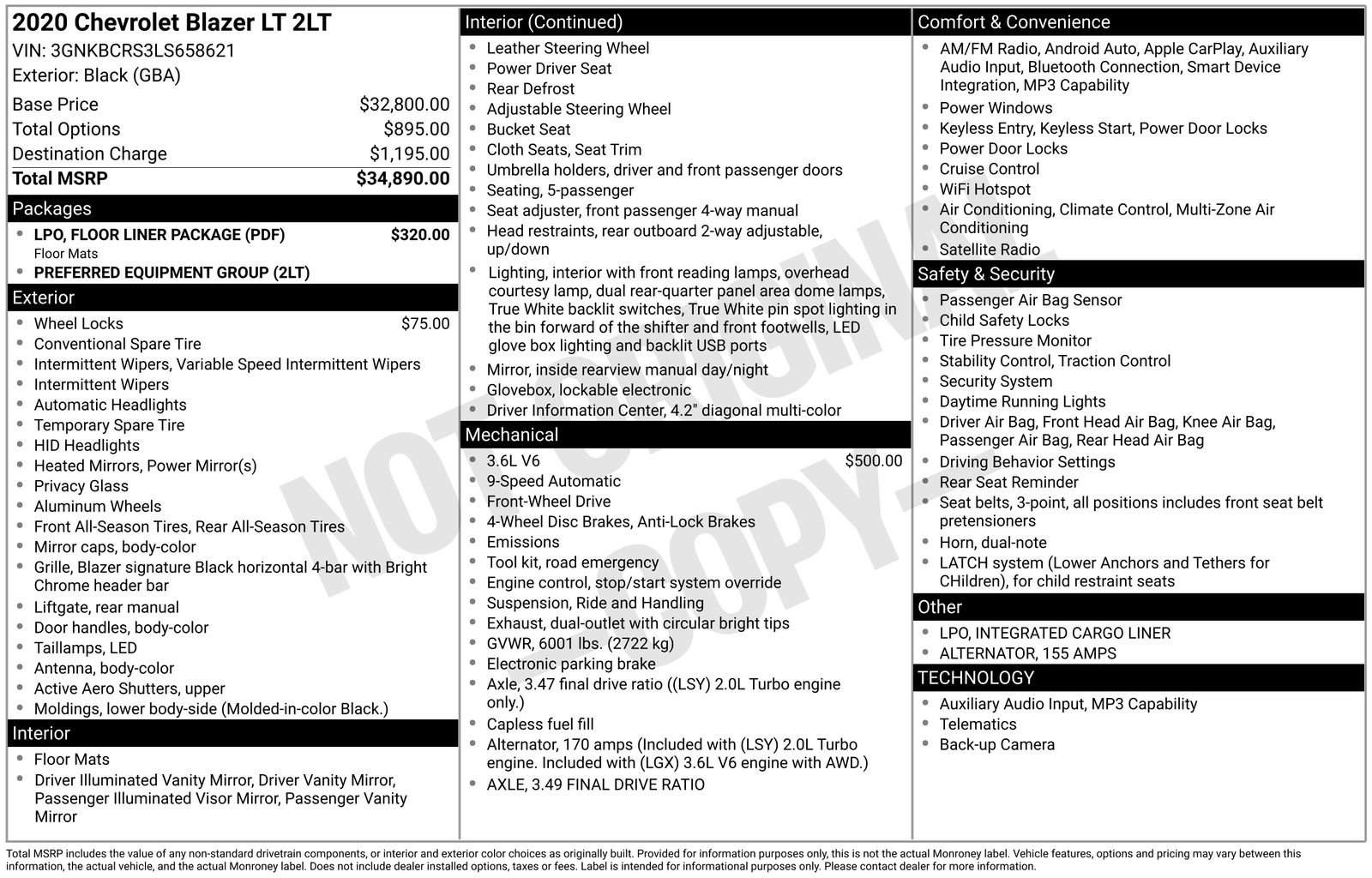 Used 2020 Chevrolet Blazer LT w/ LPO, Floor Liner Package FWD image 30