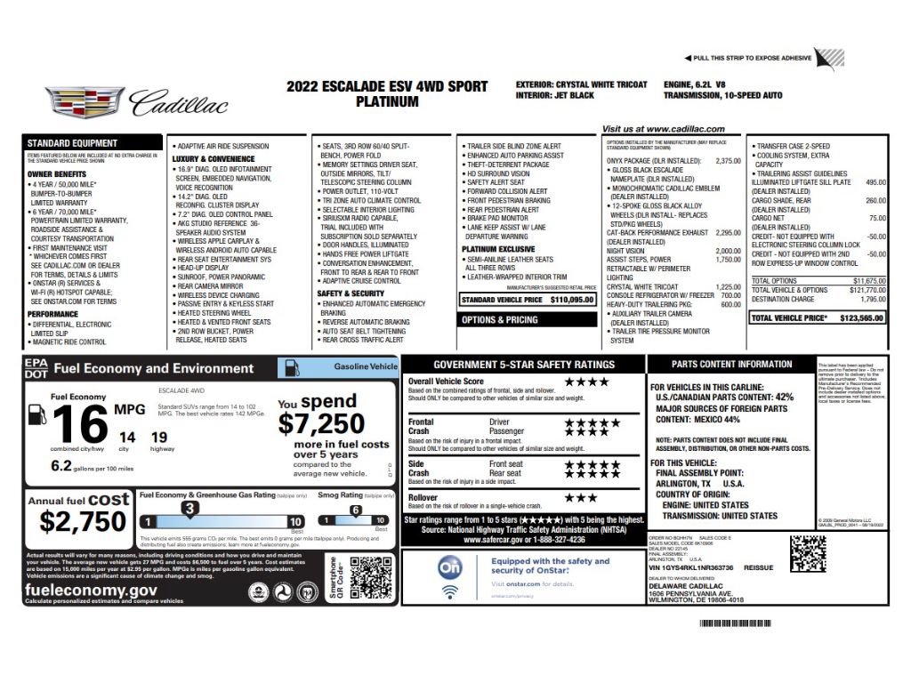 Used 2022 Cadillac Escalade ESV Sport Platinum w/ LPO, ONYX Package AWD/4WD image 10
