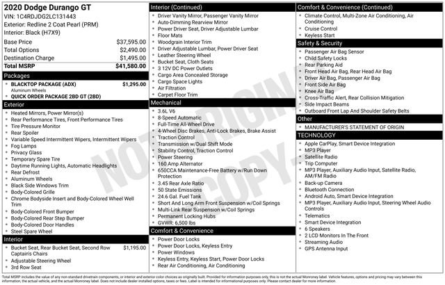 Used 2020 Dodge Durango GT w/ Blacktop Package AWD/4WD image 34