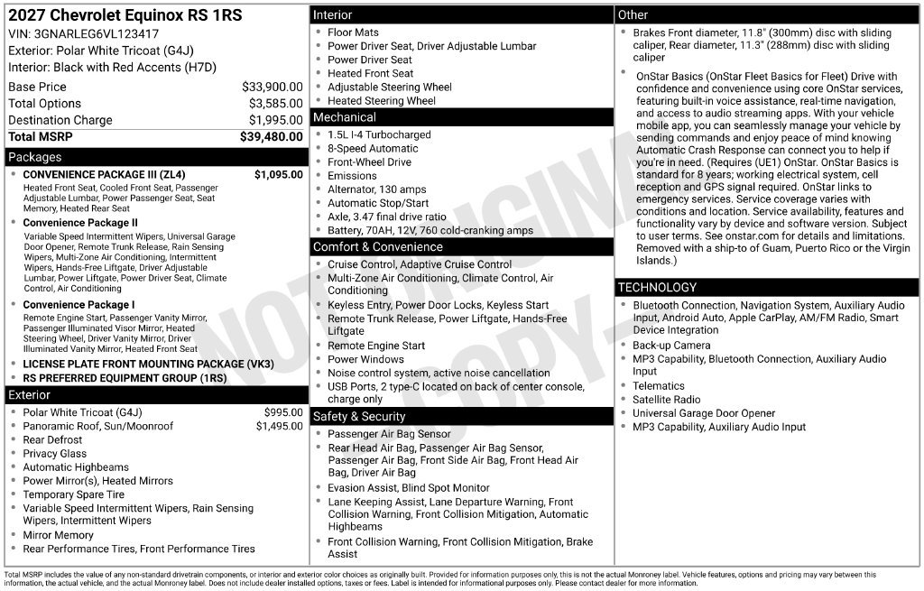 New 2027 Chevrolet Equinox RS w/ Convenience Package III FWD image 3