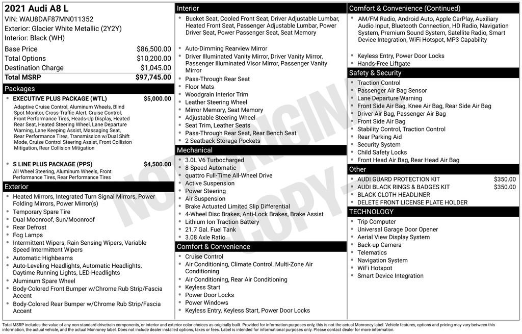 Used 2021 Audi A8 L 3.0T w/ Executive Plus Package image 2