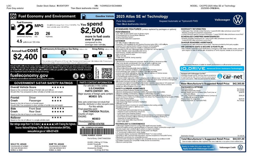 New 2025 Volkswagen Atlas SEL image 40