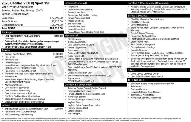 New 2026 Cadillac Vistiq Sport w/ LPO, Floor Liner Package image 18