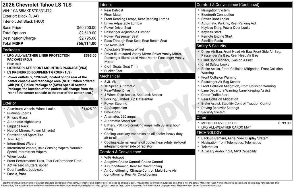 New 2026 Chevrolet Tahoe LS RWD image 15