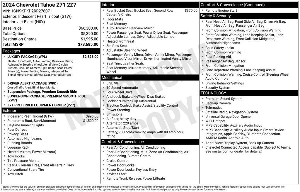 Used 2024 Chevrolet Tahoe Z71 w/ Luxury Package AWD/4WD image 4