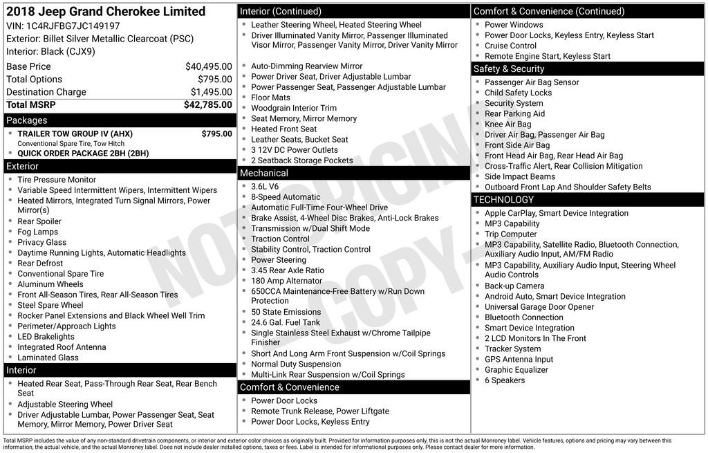 Used 2018 Jeep Grand Cherokee Limited w/ Trailer Tow Group IV AWD/4WD image 2