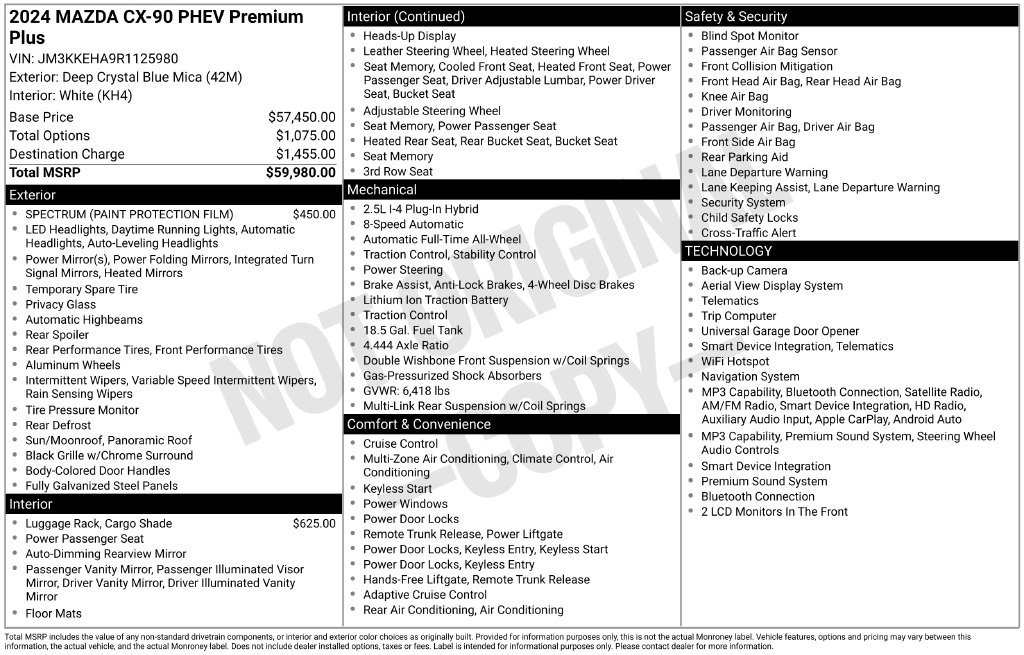 Used 2024 MAZDA CX-90 Plug-In Hybrid w/ Premium Plus AWD/4WD image 52