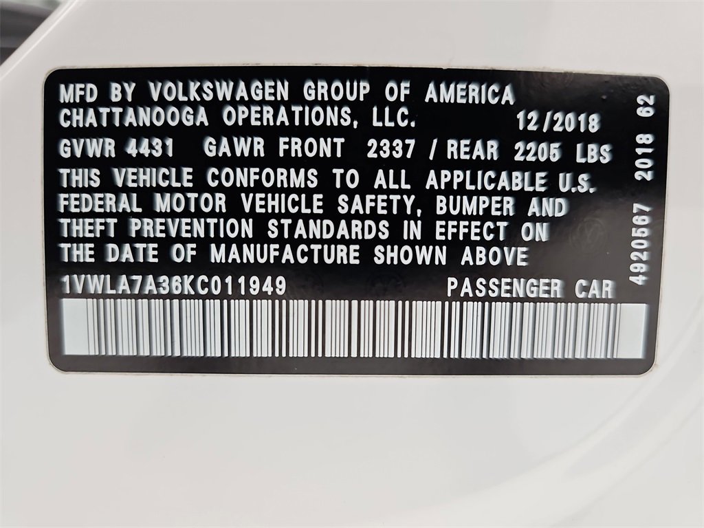 Used 2019 Volkswagen Passat 2.0T Wolfsburg w/ Wheels & Sunroof Package image 44