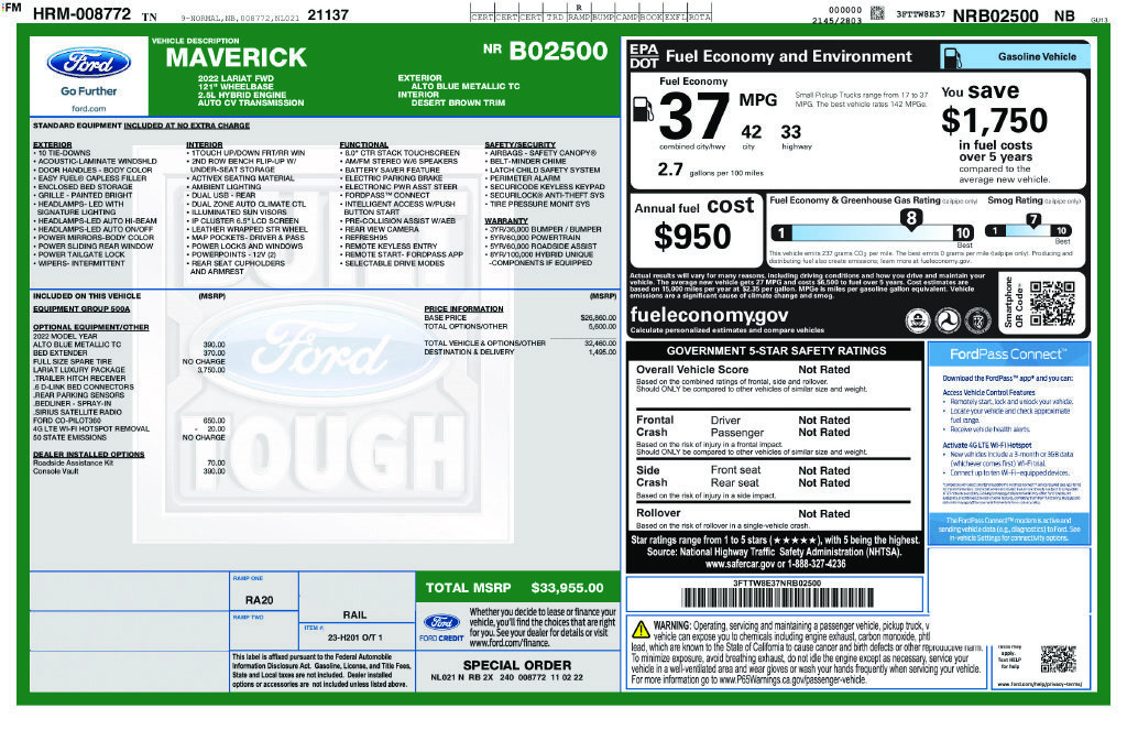 Used 2022 Ford Maverick Lariat w/ Lariat Luxury Package FWD image 46