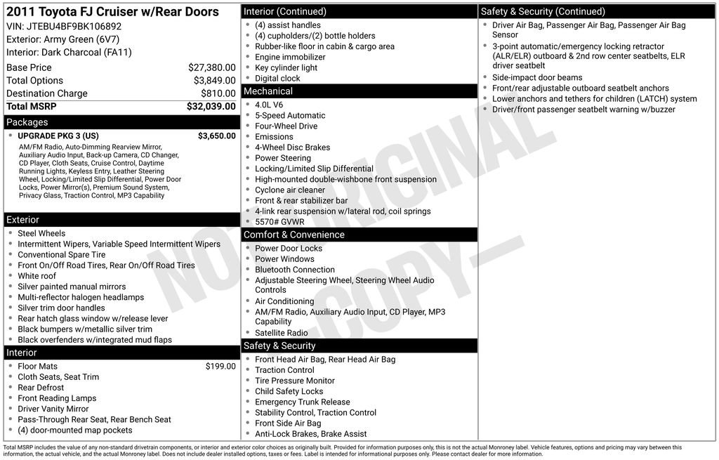 Used 2011 Toyota FJ Cruiser 4WD w/ Upgrade Pkg 3 image 32