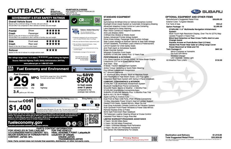 Used 2020 Subaru Outback Premium w/ Tech Package 1 image 2