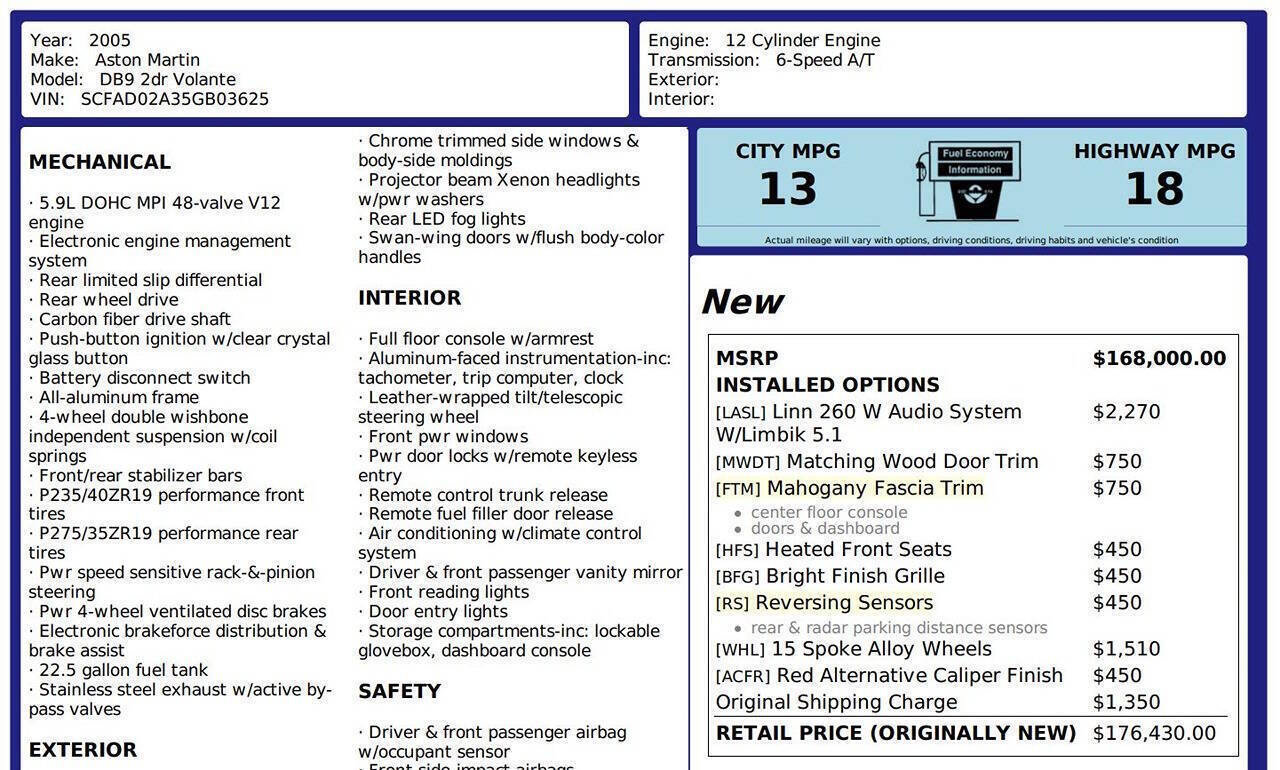 Used 2005 Aston Martin DB9 Volante image 16