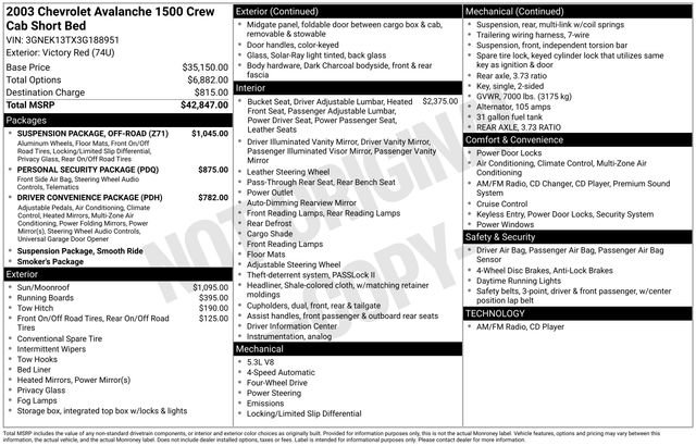 Used 2003 Chevrolet Avalanche 4x4 w/ Suspension Package, Off-Road image 6