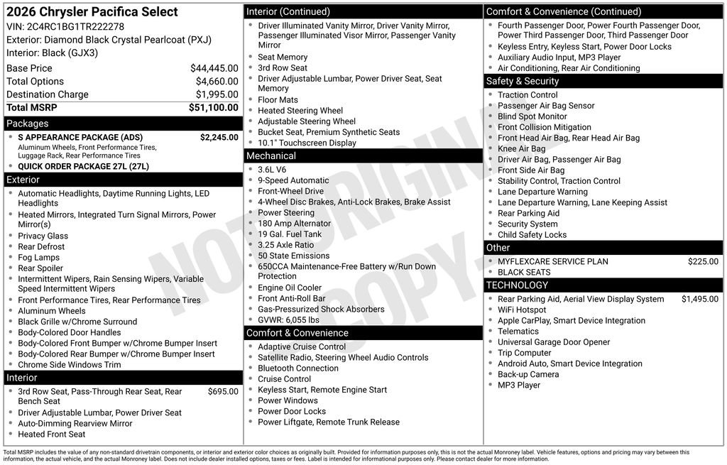 New 2026 Chrysler Pacifica Select w/ S Appearance Package FWD image 3