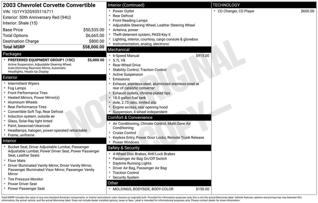 Used 2003 Chevrolet Corvette Convertible w/ Preferred Equipment Group1 RWD image 33